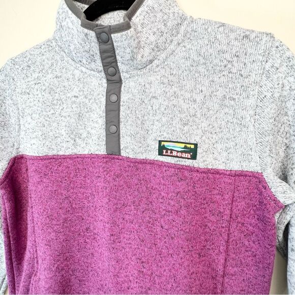 L.L. Bean Sweater Fleece Pullover Pewter/Mulberry Large 14/16 - Picture 3 of 11